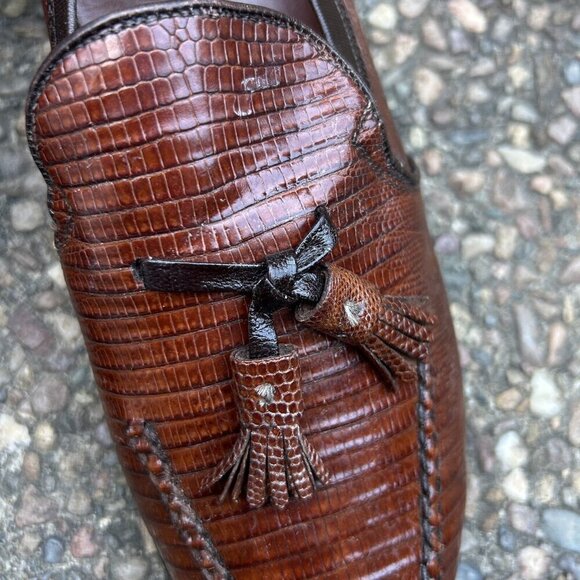 Johnston & Murphy Aristocraft USA Made Vintage Brown Lizard Slip On Dress Shoes
